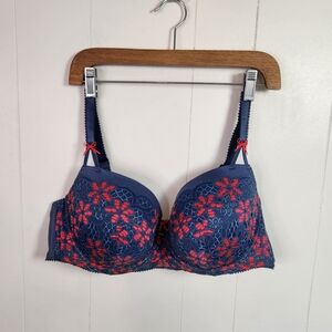 Deesse Floral Crochet Underwire Bra Size 42D Blue Pink Lingerie